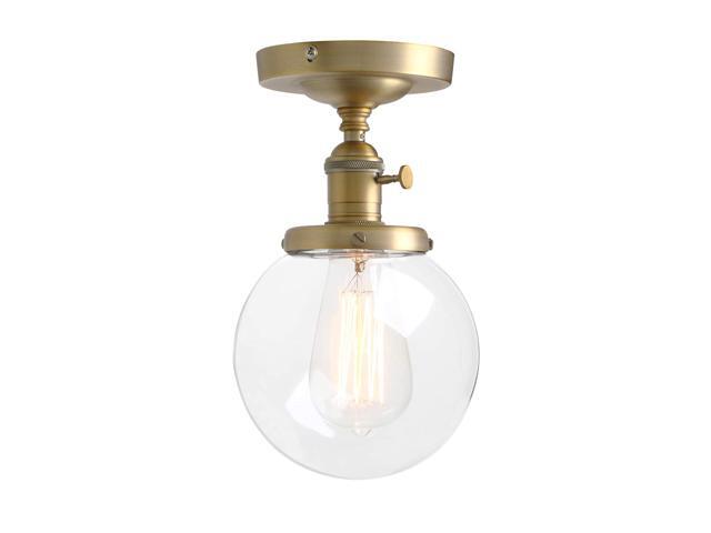 Pathson Industrial Brass Semi-Flush Mount Ceiling Light Vintage Style Pendant Lighting Glass Shade Hanging Light Fixtures for Laundry Room Living