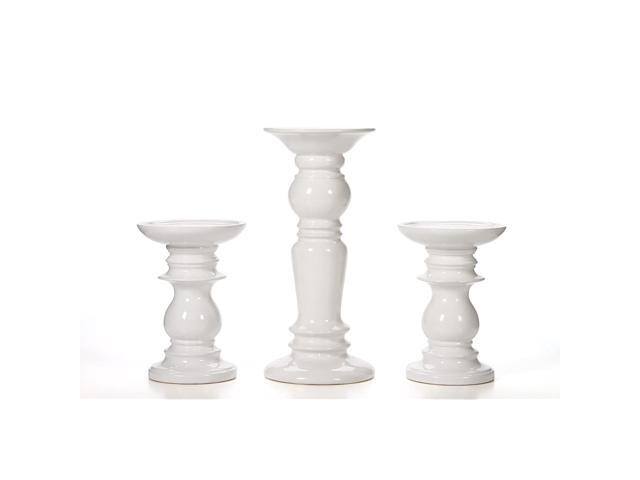 Hosley Set of 3 Ceramic White Pillar Candle Holders Two 6 Inch and One 95 Inch High Ideal for LED and Pillar Candles Gifts for Wedding Party Home