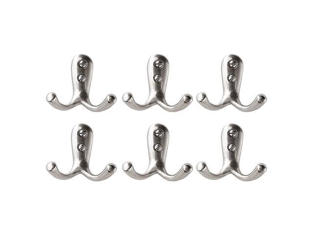 InterDesign Wall Mount Double Hook - Hanging Storage for Jackets Coats Hats and Scarves Brushed Nickel Aluminum - Pack of 6