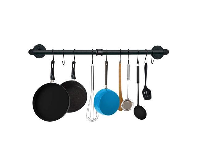 TLBTEK 315 Inch Black Pipe Pot Rack Wall Mounted Pots and Pans Hanging Organizer Pot Lid Utensil Holder Coffee Mug Rack Cup Hanger Bar for kitchen