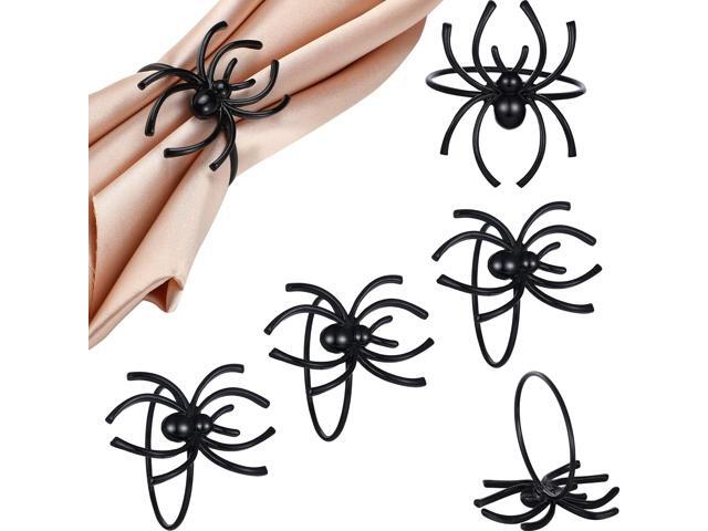 Boao 6 Pieces Halloween Spider Napkin Ring Black Spider Napkin Holder for Halloween Party Table Decorations
