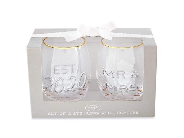 MR & MRS EMBOSSED WINE GLASS SET