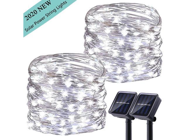LiyuanQ Upgraded Solar Powered String Lights 2 Pack 8 Modes 100 LED Solar Fairy Lights Waterproof 33ft Silver Wire Lights Outdoor Garden String
