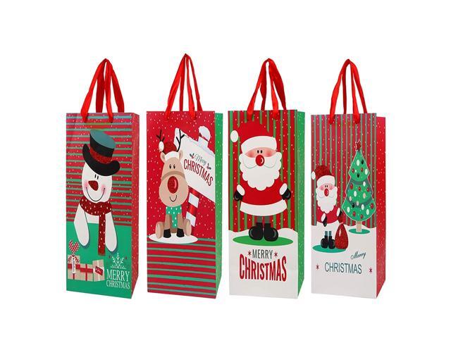 CCINEE 12PCS Christmas Wine Bottle Gift Bags with Handles Paper Gift Bags Santa Claus Reindeer Snowman Wine Gift Bags for Xmas Party Supplies