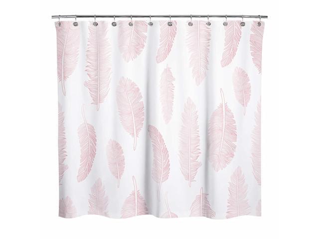 Sunlit Design Gradient Pink Feathers Fabric Shower Curtain for Bathroom Home Decoration Shower Curtains with White Background Pink