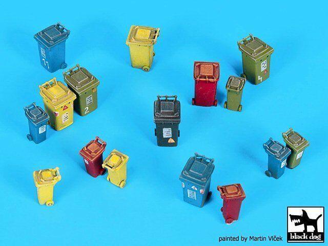 Black Dog 1/72 Plastic Waste Container w/2-Wheels & Lid (16 pcs 2 sizes) D72041