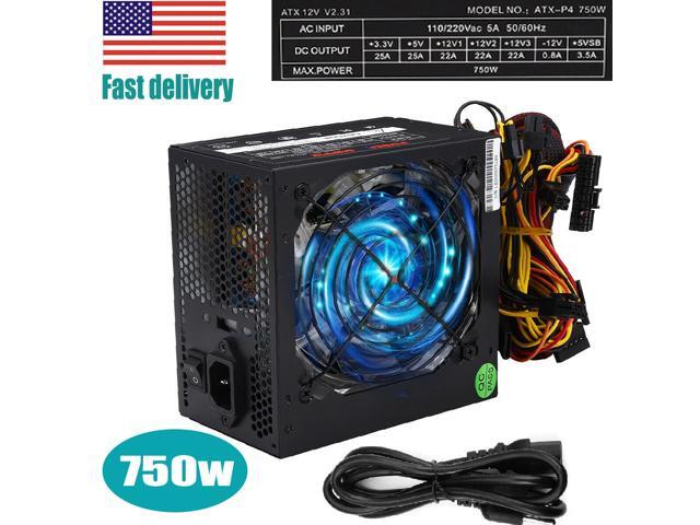 750W ATX Gaming Computer Silent Power Supply SATA PCIE LED