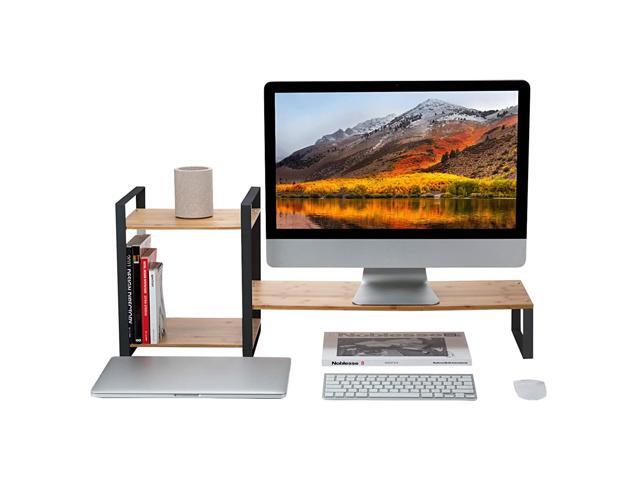 J JACKCUBE Design Wood and Metal Monitor Stand Riser with Book Shelves Desk Countertop Computer Shelf with 2 Tier Organizer for Home Office