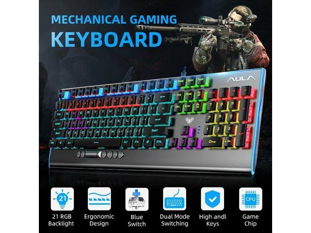 Mechanical Gaming Keyboard Wired W/ Rgb Backlight Tactile Blue Switches 104-Key