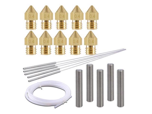 10 pcs 04mm MK8 Brass Extruder Nozzle Print Heads and 5 pcs Cleaning Needles 04mm Drill Bits with 2M PTFE Teflon Tube use fo