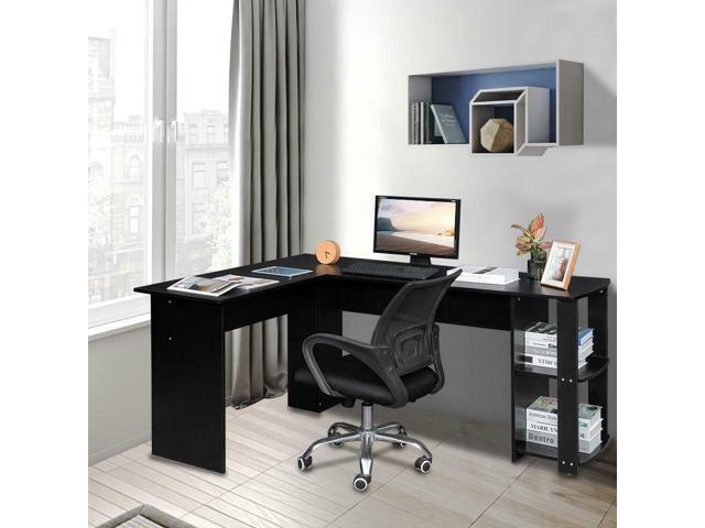 L-shaped Wooden Black Computer Desk Home Office Laptop PC Table