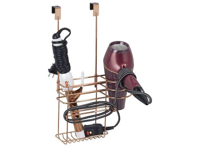 mDesign Metal Over Door Hair Care & Styling Tool Storage Organizer Basket for Hair Dryer Flat Iron Curling Wand Hair Straightener Brush - Hang