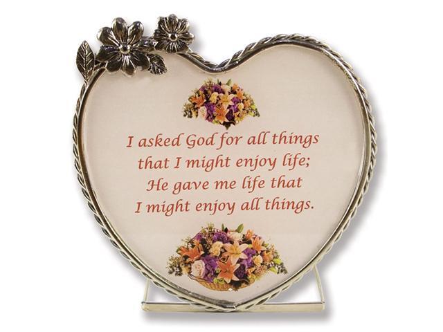 BANBERRY DESIGNS Inspirational Candle Holder - I Asked God Message Saying - Tea Light Pewter Heart Candle Holder