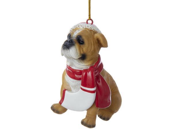 Bulldog w/Santa Hat & Scarf Ornament
