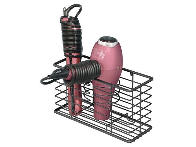 mDesign Farmhouse Metal Wire Bathroom Wall Mount Hair Care & Styling Tool Organizer Storage Basket for Hair Dryer Flat Iron Curling Wand Hair