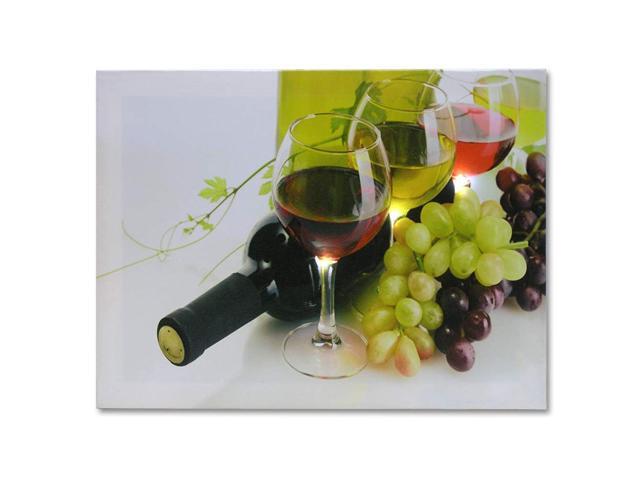 BANBERRY DESIGNS Wine and Grapes Lighted Picture - LED Wine Canvas Print - Wine Themed Radiant Lit Canvas - Wine Glasses with Grapes and Bottle
