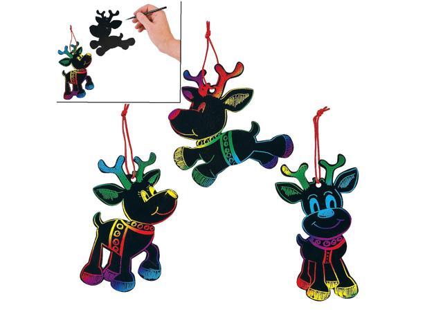 Magic Color Scratch Reindeer Christmas Ornaments (24 Pcs) - Crafts for Kids & Ornament Crafts