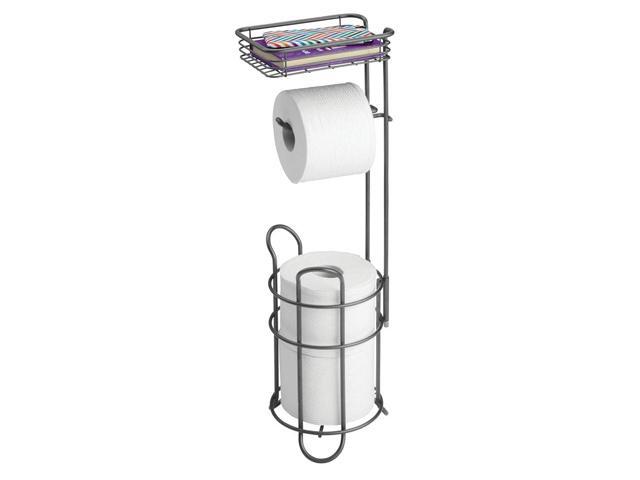 mDesign Freestanding Metal Wire Toilet Paper Roll Holder Stand and Dispenser with Storage Shelf for Cell Mobile Phone - Bathroom Storage