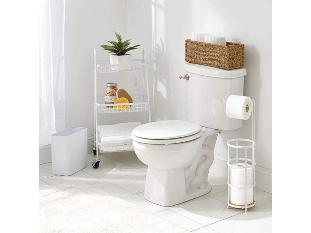 mDesign Metal Freestanding Toilet Paper Roll Holder Stand and Dispenser with Storage for 3 Rolls of Reserve Toilet Tissue - for Bathroom Storage