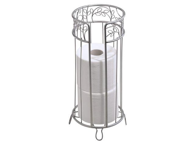 mDesign Decorative Free Standing Toilet Paper Holder Stand with Storage for 3 Rolls of Toilet Tissue - for Bathroom/Powder Room - Holds Mega Rolls