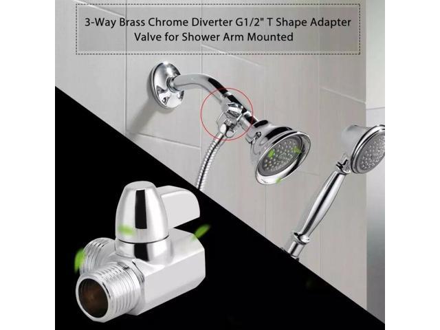 3-Way Brass Chrome Diverter G1/2' T Shape Adapter Valve for Shower Arm Mounted U