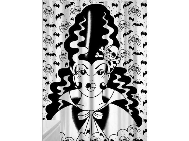 Sourpuss Franken Gal Shower Curtain Halloween Monster Bride Black Punk Goth