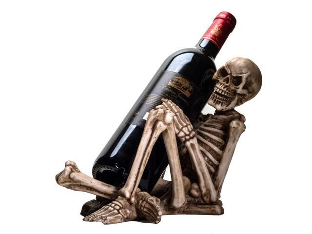 Polyresin Skeleton Grin Holding Wine Bottle Holder Halloween Gothic Decoration