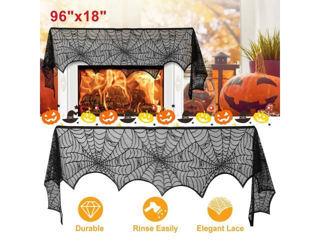 96' Halloween Decorations Prop Black Lace Spiderweb Fireplace Mantle Scarf Cover
