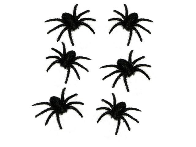 Set/6 Haunted House Creepy Black Furry Spiders Halloween Home Prop Decoration