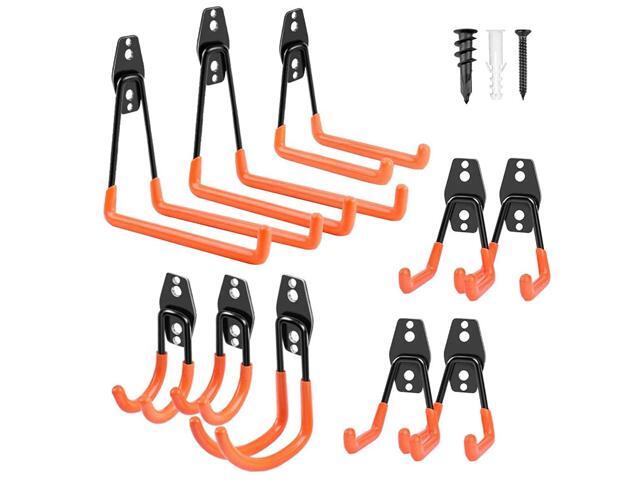 Garage Hooks Heavy Duty HORUSDY 10-Pack Steel Garage Storage Hooks Utility Double Hooks for Organizing Power Tools Ladders Bikes Bulk Items
