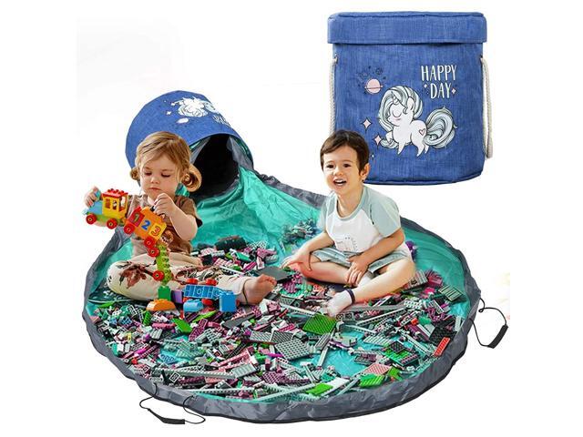Play Mat and Toy Storage Organizer Outdoor Toy Canvas Storage Basket Large Drawstring Portable Collapsible Container Storage Bins for Kids Room