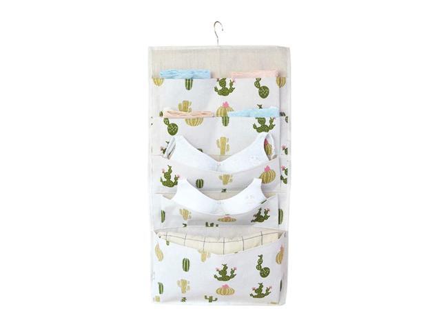 Salome Idea Sided Hanging Closet Organizer for Underwear Stocking Bra and Sock One Side Mesh Pockets One Side Linen Pocket Hanger Storage-35/Cacti