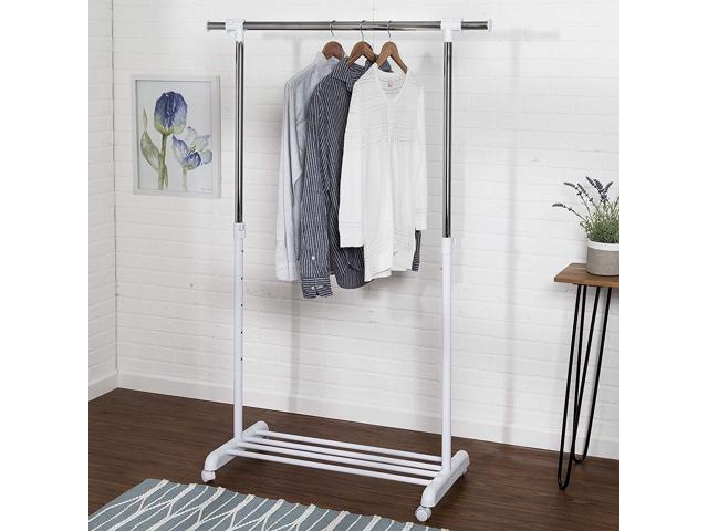 Honey-Can-Do GAR-03265 Adjustable Expandable Garment Rack with Locking Wheels 34 to 53-Inches White/Chrome