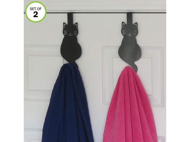 Evelots Over The Door Hook Hangers-Black Cat-Towel/Jacket-Hold 20 Lbs-Iron-Set/2