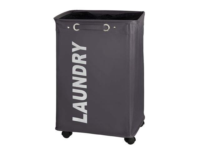 WENKO Basket with Wheels Sorter with Lid Storage Hamper Laundry Bin Slim 157 x 236 x 13 inch Grey
