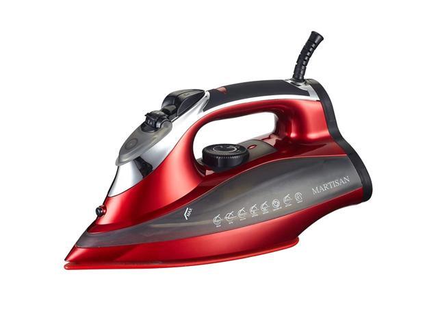 MARTISAN Super Hot 1800W Steam Iron with Nano-Ceramic Soleplate & Auto-Shut Off Full Function Iron Red
