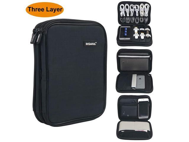 Iksnail Electronic Organizer Three Layer Cable Organizer Bag Travel Gadget Storage Case for USB Cable Hard Drive Power Bank Digital Camera