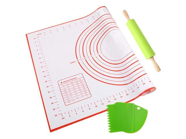 KeepingcooX Extra Large Silicone Pastry Mat with Wooden Pastry Rolling Pin Set Baking Mat with Measurements(60×50cm) Chef Special Non Stick Non
