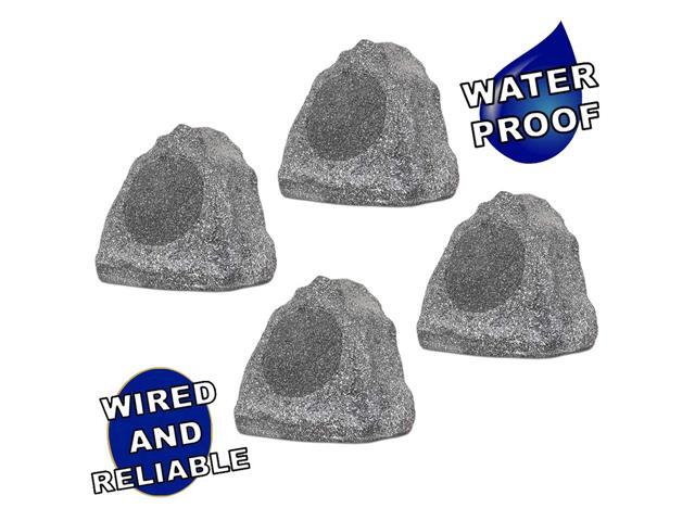 Theater Solutions 4R6G Outdoor Granite 65' Rock 4 Speaker Set for Deck Pool Spa Yard Garden