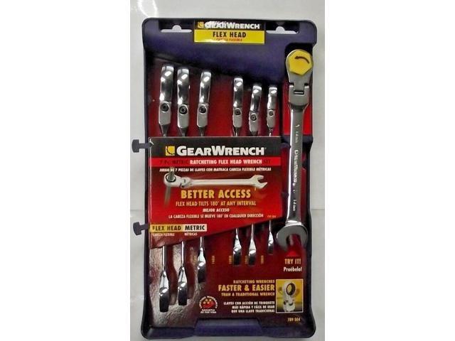 GEARWRENCH789504 7 PIECE METRIC RATCHETING FLEX HEAD WRENCH SET 10-18 MM 