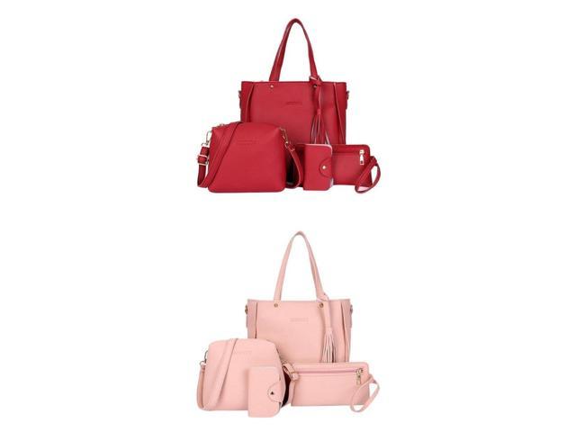 2 Packs Ladies Large Capacity Shoulder Bag Purse & Tassel Strap Korea Style Red+Pink (791581374085 Belts & Suspenders) photo