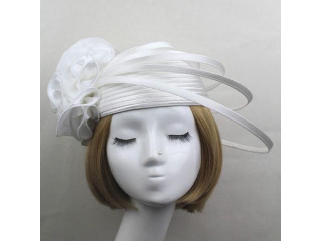 Women White Party Flower Hat Church for Party Dress Bridal Hair Accessories (706433747443 Belts & Suspenders) photo