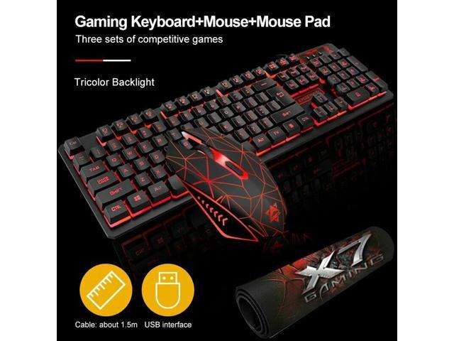 Led Usb Wired Backlight Gaming Keyboard Mouse Set Mice Pad + Headset For Pc Mac