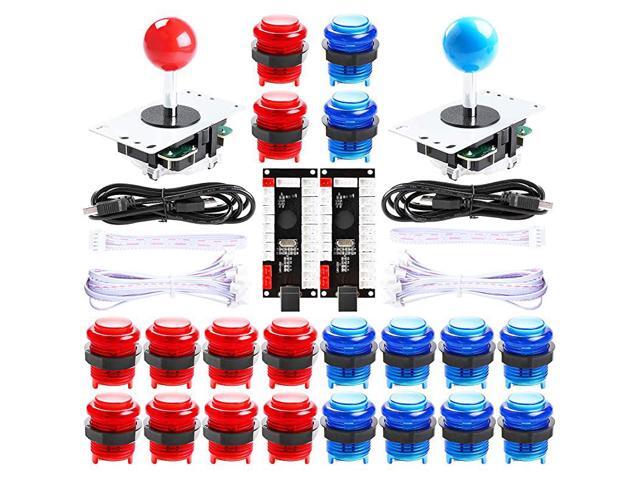 2 Player led Arcade Buttons and joysticks DIY kit 2X joysticks + 20x led Arcade Buttons Game Controller kit for MAME and Raspberry Pi Red + Blue Color