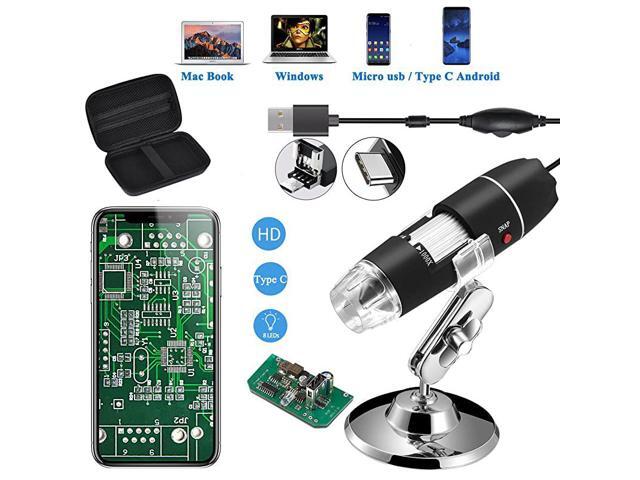 Original 401000X USB Microscope with Portable Carrying Case Digital Magnification Endoscope Camera 8 LEDs Metal Base for Micro USB USBC Android