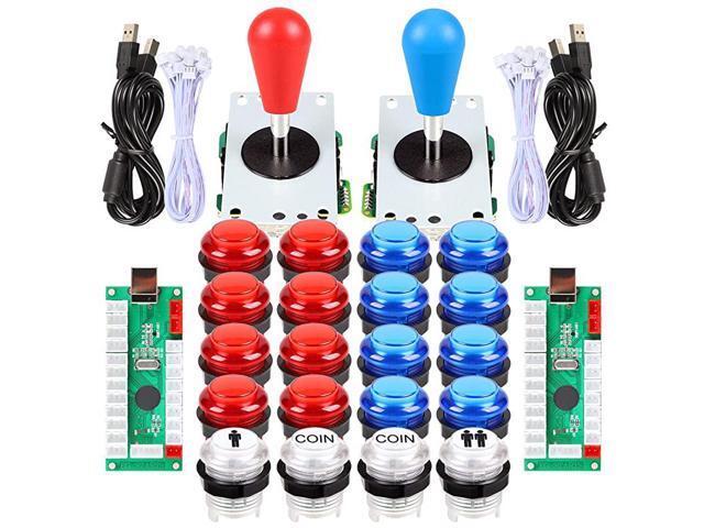 LED Arcade Joystick Buttons Kit Ellipse Oval Style 8 Ways Joystick + 20 x LED Arcade Buttons for 2 Player Video Games Standard Controllers All