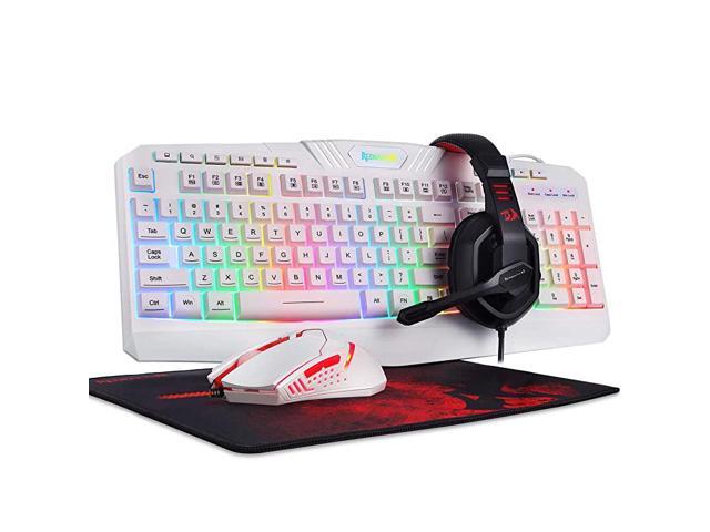 S101 Wired RGB Backlit Gaming Keyboard and Mouse Gaming Mouse Pad Gaming Headset Combo All in ONE PC Gamer Bundle for Windows PC White