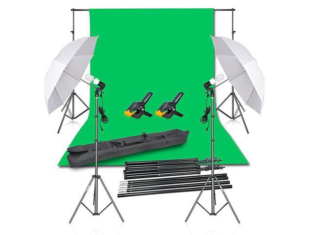 Photography Backdrop Continuous Umbrella Studio Lighting Kit Muslin Chromakey Green Screen and Background Stand Support System for Photo Video Shoot