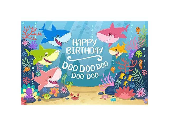 Cartoon Cute Shark Happy Birthday Theme Backdrop for Photography Under The Sea Birthday Party Background Baby Shower Kids Party Newborn Child