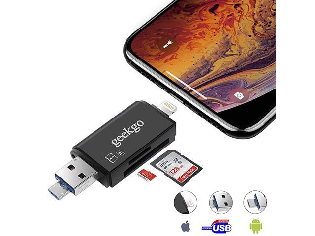 SD Card ReaderMicro SD TF USB Memory Card Reader Trail Game Camera Adapter Viewer for iPhone iPad iOS Android Mac Supports Micro USB OTG 3 in 1 Black